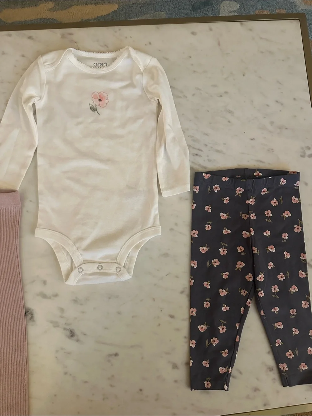 Carter's Cream Floral Sweater Set with Pink & Navy Pants